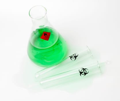 Green Liquid in Beakers and Test Tubes.