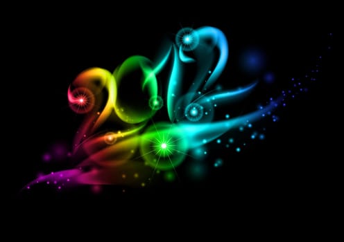 Twenty Twelve year. Abstract glowing illustration on black background
