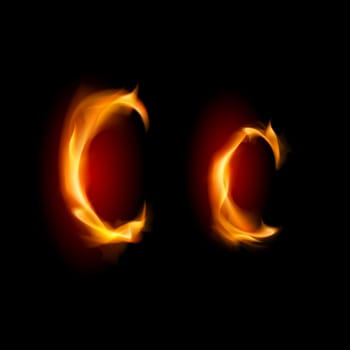 Fiery font. Letter C. Illustration on black background