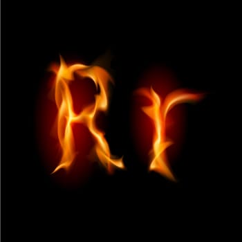 Fiery font. Letter R. Illustration on black background