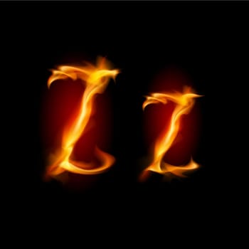 Fiery font. Letter Z. Illustration on black background