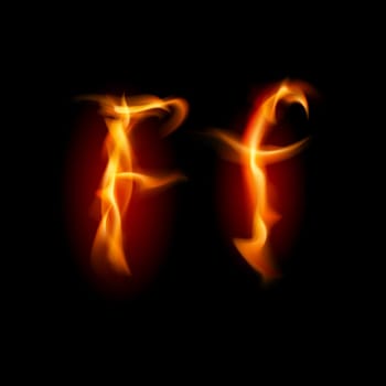 Fiery font. Letter F. Illustration on black background