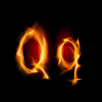 Fiery font. Letter Q. Illustration on black background