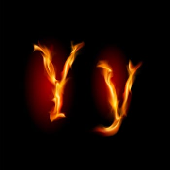 Fiery font. Letter Y. Illustration on black background