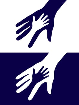 Abstract black and white background. Two hands silhouette.