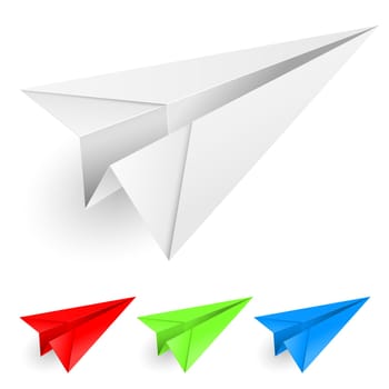 Colorful paper airplanes. Illustration on white background for design.