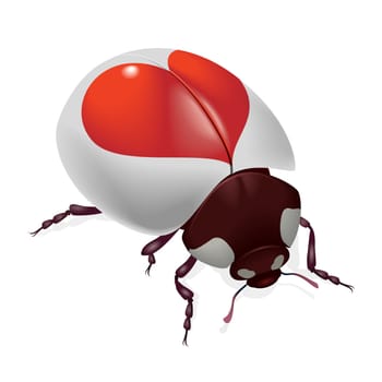 Ladybug with red hearts. Illustration on white background