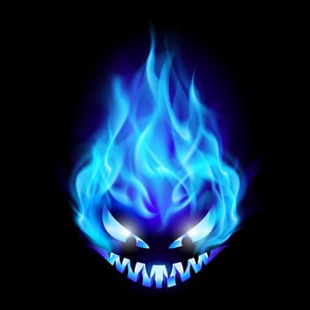 Blue Evil burning Halloween symbol. Illustration on black background