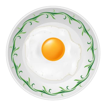 Fried egg on plate. Illustration on white background