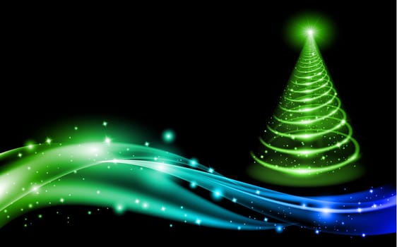 Abstract Green Christmas Tree. Illustration on black background