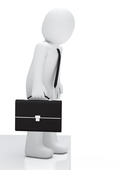 Businessman with briefcase look a canyon down