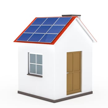 house with solar panel on withe background