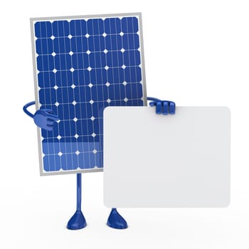 blue solar panel figure hold a billboard