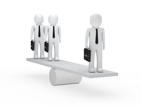 businessmen leader with briefcase balance on seesaw