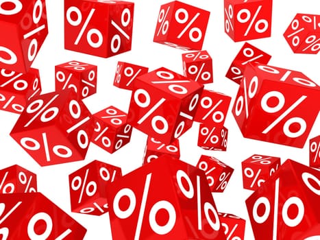 many red sale percent cubes fall down