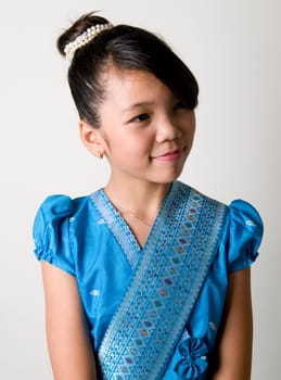 Asian Girl in Traditional Laotian Clothing.
