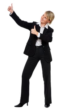 young happy blond business woman, isolated on white