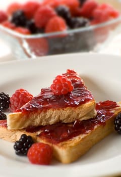 toast with raspberry jam close up shoot