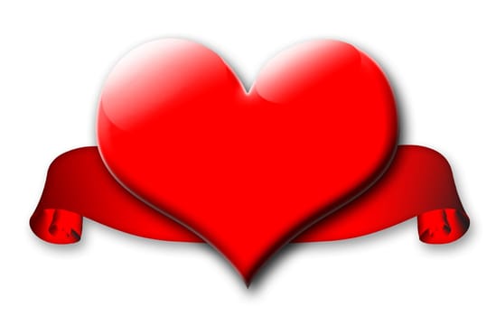 red valentines heart with banner isolated on white