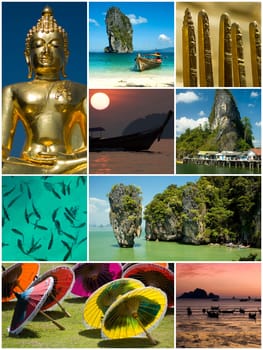 thailand theme collage made from nine photographs
