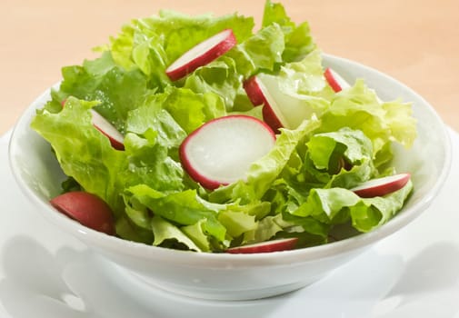 fresh green salad with radish close up