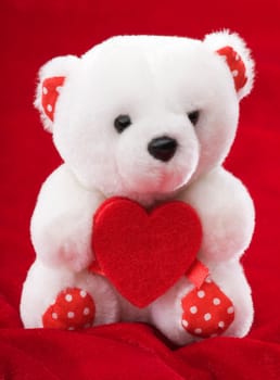 white teddy bear with red heart close up