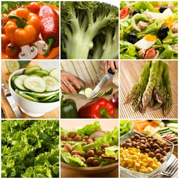 colorful healthy vegetables collage made from nine photographs