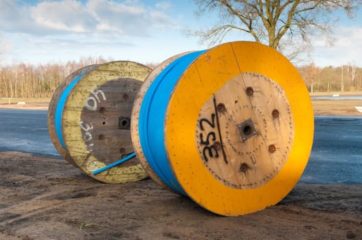 cable drums on a newly built industrial area