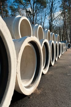 concrete drainage pipes on a newly built industrial area