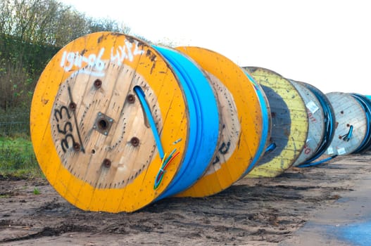 cable drums on a newly built industrial area