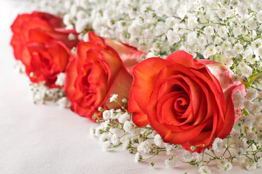 Beautiful red roses bouquet close up shoot