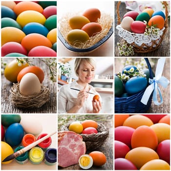 Colorful easter collage made from nine photographs
