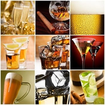 Beautiful alcohol collage made from nine photos
