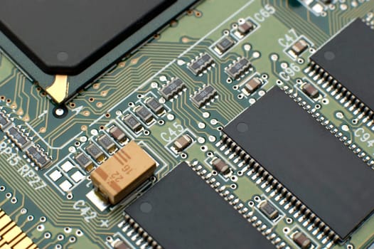 chip set on computer graphic card close up