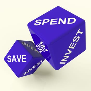 Save Spend Invest Blue Dice Showing Money Choices