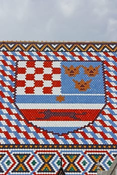 Coat of Arms of Triune Kingdom of Croatia, Slavonia and Dalmatia on the roof of Church of St. Mark, Zagreb