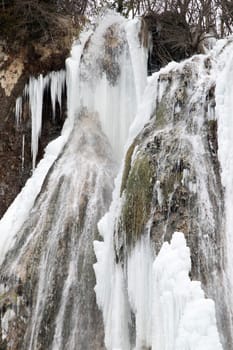 details of a waterfall in winter