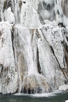 details of a waterfall in winter