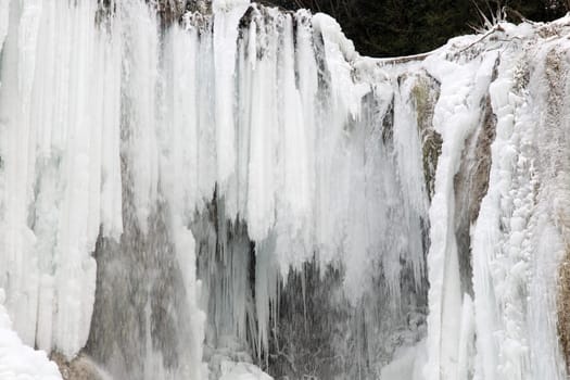 details of a waterfall in winter