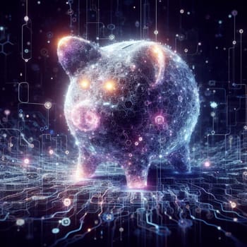 glowing neural virtual digital piggy bank for crypto digital currency and cbdc - digital money concept ai generated art