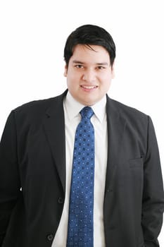 Happy young business man isolated on white background