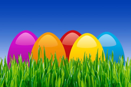 Colorful Easter eggs in the grass