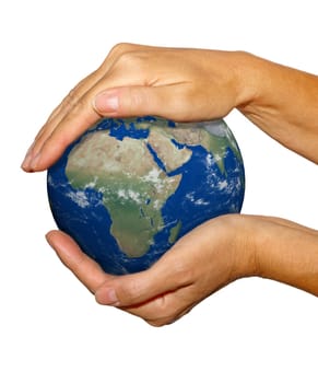 Globe between hands,isolated