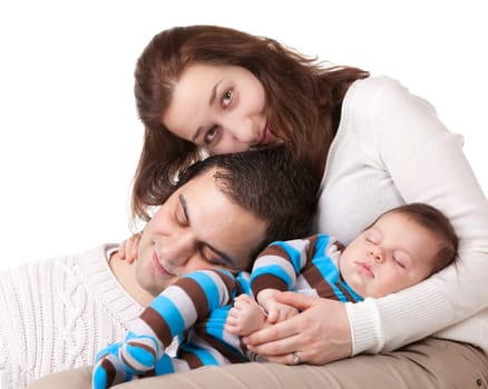 Portrait of a young family isolated on white