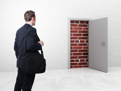 white open door and brick wall 3d
