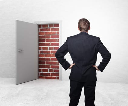 white open door and brick wall 3d