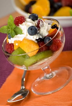 fruit salad with mixed fruit close up