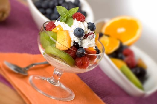 fruit salad with mixed fruit close up