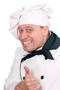 funny portrait of a cook on the white background