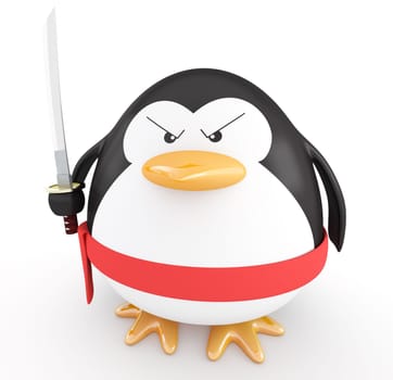 Fat ninja penguin with katana ready to attack